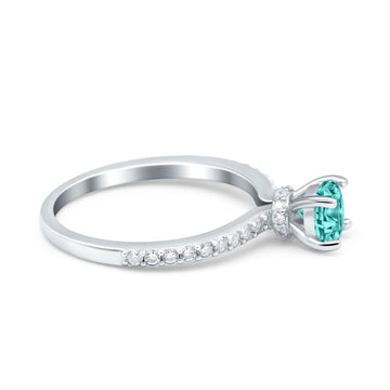 Art Deco Wedding Engagement Ring Accent Vintage Bridal Ring Round Simulated Paraiba Tourmaline CZ 925 Sterling Silver